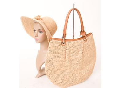 China Summer Beige Women Raffia Beach Bags For Seashore , 38cm x 40cm Handbags for sale