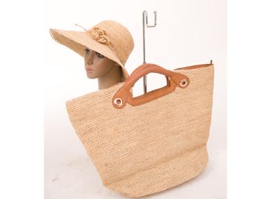 China Beige Spring Raffia Beach Bag / Customized Color Raffia Handbags For Seashore for sale