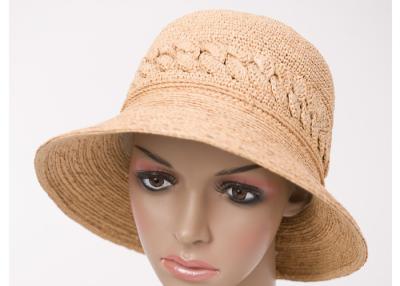 China Sombreros beige de moda de Sun de la rafia, sombrero de la mujer del borde de la trenza de la corona del ganchillo de la rafia de los 6.5cm en venta