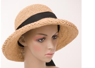 China Beige Natural Crochet Raffia Sun Hats / Woman Floppy Sun Hats For Seashore Leisure for sale