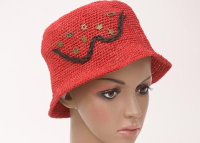 China 3cm Short Brim Natural Raffia Sun Hats / Elegant Crochet Ladies Sun Hats For Party for sale