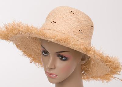 China Natural 3cm Short Brim Weaving Raffia Sun Hats / 58cm Crown Ladies Sun Hats for sale