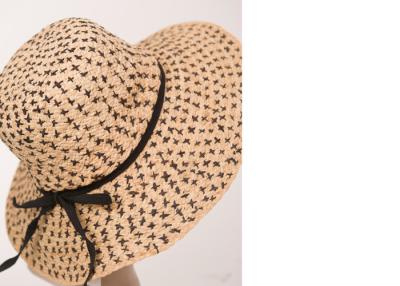 China Natural Color Raffia Sun Hats / 10cm Raffia Braid Hat For Fashion With Black X for sale