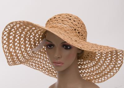 China 15cm Hollow Out Braid Raffia Sun Hats For Leisure , Natural Black / Beige Sun Hats for sale