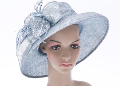 China Light Blue 11cm Large Brim Ladies Sinamay Hats , Ladies Occasion Hats For Party for sale