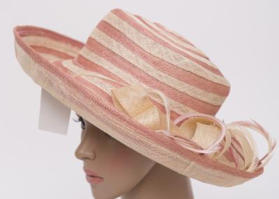 China Two Color Light Pink Ladies Sinamay Hats / Ladies Dress Hats With Feather For Banquet for sale