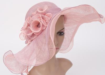 China Pink Wave Soft Brim Sinamay Hats For Women / Comfortable Ladies Dress Hats for sale