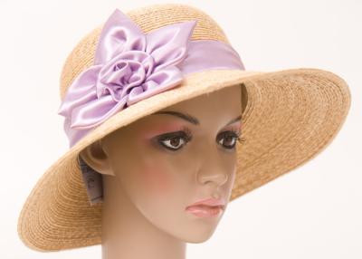 China 9.5cm Brim Beige Womens Straw Hats / Natural Purple Straw Hats For Women for sale