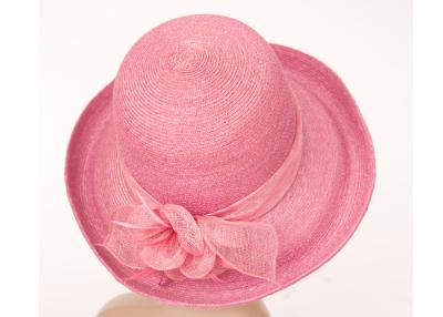 China Pink 10cm Brim Womens Straw Hats / Straw Braid Ladies Dress Hats For Church for sale