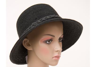 China Straw Braid Womens Straw Hats With 7mm Thickness , Black Ladies Sun Hats for sale