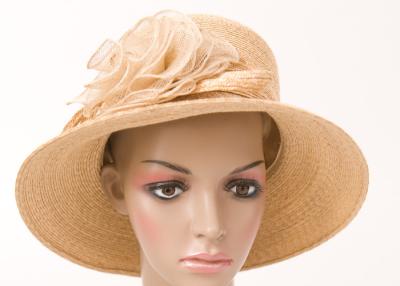 China Straw Braid Flower Womens Straw Hats With Short Brim For Leisure for sale