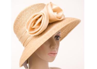 China Straw Braid Womens Straw Hats With Silks Decoration , Natural Beige Straw Hat for sale