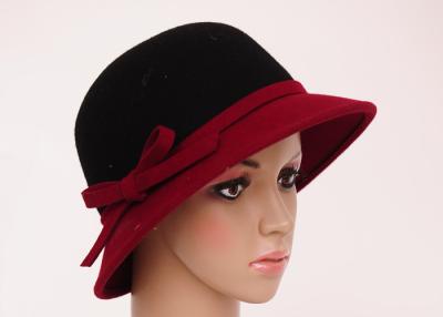 China Bowknot Woman Wool Felt Fedora Hat For Church , Leisure Felt Fedora Hats for sale