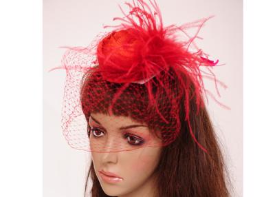 China Headwear-Hut roter Rose Sinamay Fascinator für Kirche, Feder Fascinators für Haar zu verkaufen