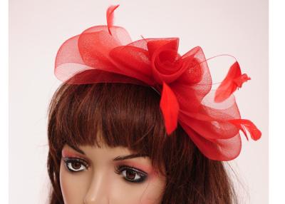 China Red PP Handmade Sinamay Fascinator Headwear With Bowknot For Weddings for sale