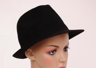 China 5cm Brim Winter Wool Felt Fedora Hat For Men , Black Wool Felt Hat for sale