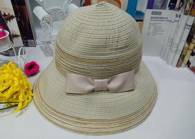 China Pink / Beign 9cm Brim Spring Cloth Womens Sun Hats With Bowknot Band For Party for sale