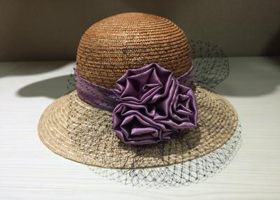 China Womens Purple Sun Hats Satins Flower With 8.5cm Brim For Stage for sale