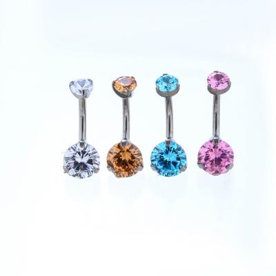 China TRENDY Titanium Piercing Jewelry Internally Threaded Prong Set Double CZ Navel Curves Belly Ring for sale