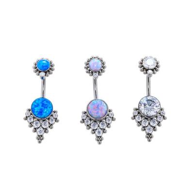 China TRENDY Xingfu in vogue ASTM F136 Titanium   Paved Hinged Belly Button Piercing Navel Ring Opal Body Jewelry for sale