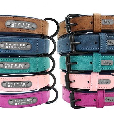 China Wholesale Custom Padded Breathable Adjustable Leather Pet Logo Dog Collar and Leash for sale