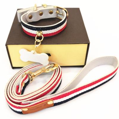 China Amazon Hot Selling DETACHED Customize Luxury Brand Printed Leather Pet Cat Dog Collar And Leash for sale