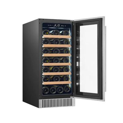 China 60 Bottle Dual Zone Electric Wine Cooler With Wood Shelves In Black for sale