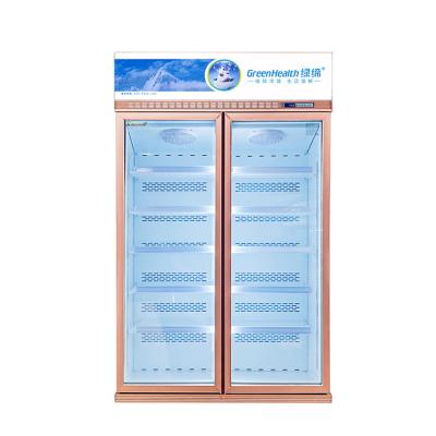 China Movable 2 Glass Door Beverage Showcase With Heating Fuse Defrost System Upright Freezer Display Showcase for sale