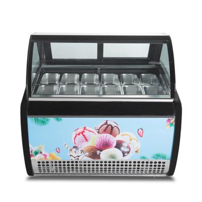 China Red Green Black Color Curved Sliding Door Ice Cream Display Freezer for sale