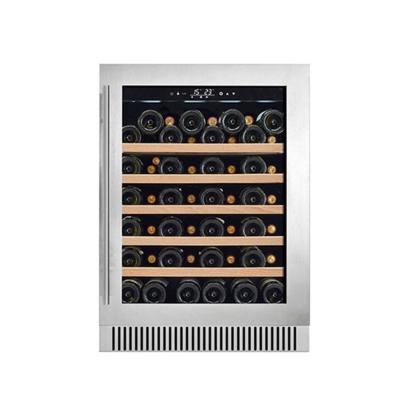 China 60-Bottle Black Freestanding Electric Wine Cooler with Glass Doors and Wood Shelves for sale