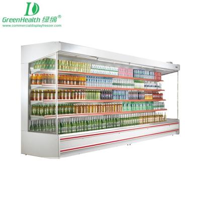 China Vegetable Multideck Chiller Fruit / Beverage Open Display Fridge For Supermarket With Spray for sale