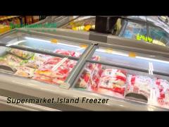 Glass Door Supermarket Island Freezer Showcase Copper Pipe High Cooling Efficiency