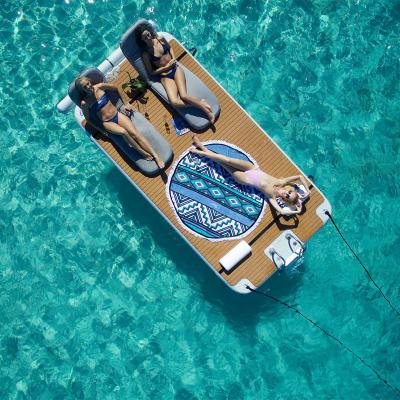 China Leisure Land Teak Drop Point Fishing Sunbathing Yoga Water Pontoon Deck Yacht Inflatable Island Floating Dock for sale