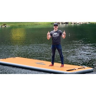 China 300x200x15cm Fishing Promotion Wooden Grain Inflatable Pontoon Swim Platform Yacht Floating Dock for sale