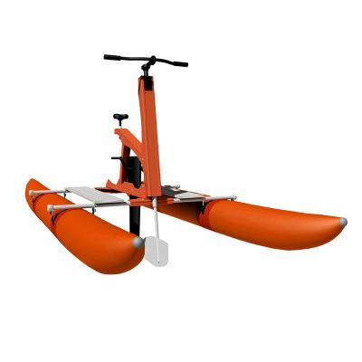 China Outdoor Water Sports Lake PVC Orange Inflatable Pontoon Tube Water Bike Pedal Float Boat For Sale for sale