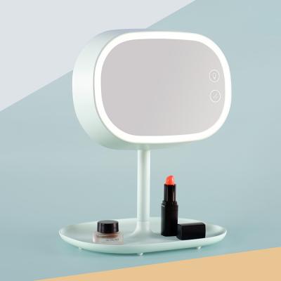 China Creative Led Makeup Mirror Lighted With Light Desktop Makeup Mirror Table Lamp Smart Touch Screen Makeup Mirror for sale