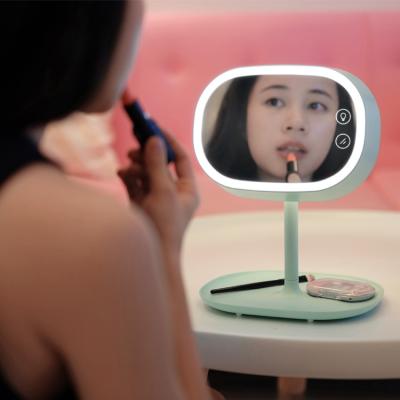 China Lighted 2 in 1 Smart Portable One Way LED Vanity Girls Makeup Cosmetic Mirror with Table Lamp Model 1 for sale