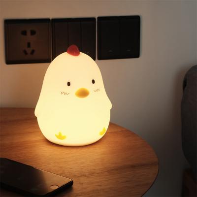 China Modern Sleep Chicken Night Light Early Atmosphere Led Lamps Children's Bedroom Bedside Light Chicken Soft Silicone Baby Nursery Lamp for sale