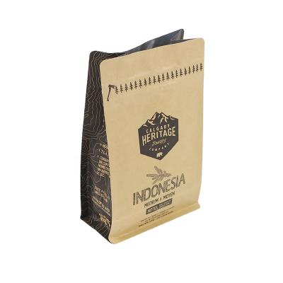 China Aluminum Foil Kraft Paper Bag Moisture Proof Bottom Packaging Ziplock Coffee Bag With Valve for sale