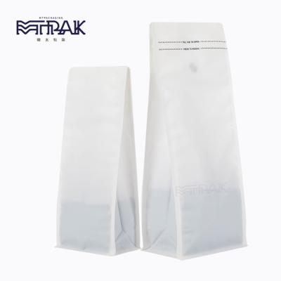 China Custom Packing Food Stock Logo Zipper White Coffee Bag Recyclable Flat Bottom With Valve for sale