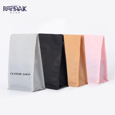 China Customized Logo Zipper Stock Cafe Food Recycle Flat Bottom Bag With Valve for sale