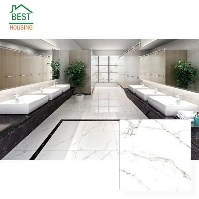 China Modern Custom White With Veins Black Color 600x600 Toilet Tile Polished Glazed Floor Tiles for sale