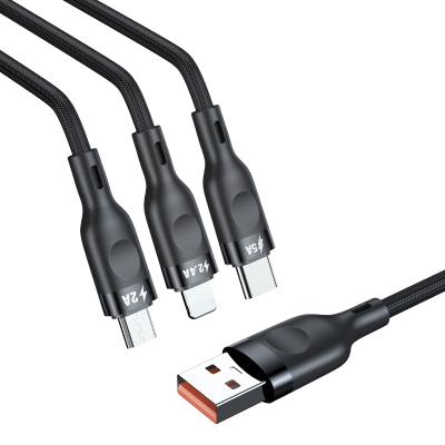 China High Quality Super Fast 66W One Mobile Phone Tow Three Data Cable 5A 3 in 1 Charging Cable for sale