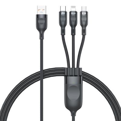 China High Quality Super Fast 66W One Mobile Phone Tow Three Data Cable 5A 3 in 1 Charging Cable for sale