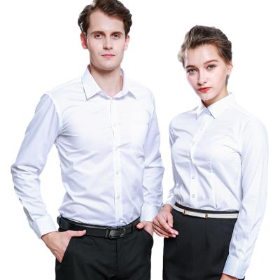 China Women's and men's popular design blouse 65% cotton business long sleeve shirts anti-pilling formal shirts men's for sale