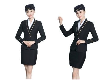 China Slim Fit Airline Sewardess Long Sleeve Skirt Chinese Airline Suit Women's Formal Aviation Dress Uniform for sale