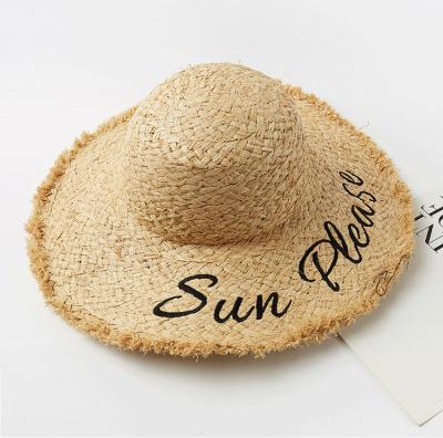 China Promotional Picture Sun Straw Hat Women Beach Exclusive Sun Floppy Hat With Embroidered for sale