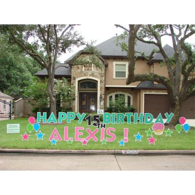 China Custom Outdoor Waterproof Corrugated Lawn Sign Birthday Banner Yard Sign With Stakes for sale