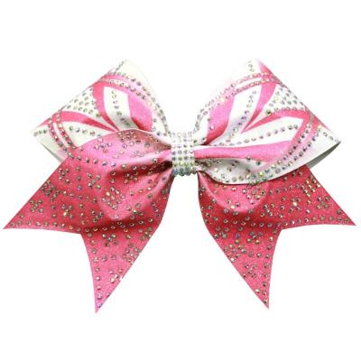 China OEM Sublimation Glitter Cheer Bow AB Breathable Shiny Competition Rhinestones Cheerleading Bows For Cheerleaders for sale