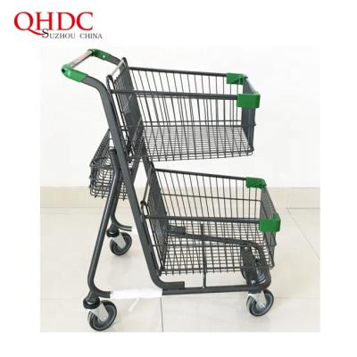 China Rustproof ; Strong; Factory Price Double Basket Metal Shopping Trolleys Trolleys Supermarket for sale